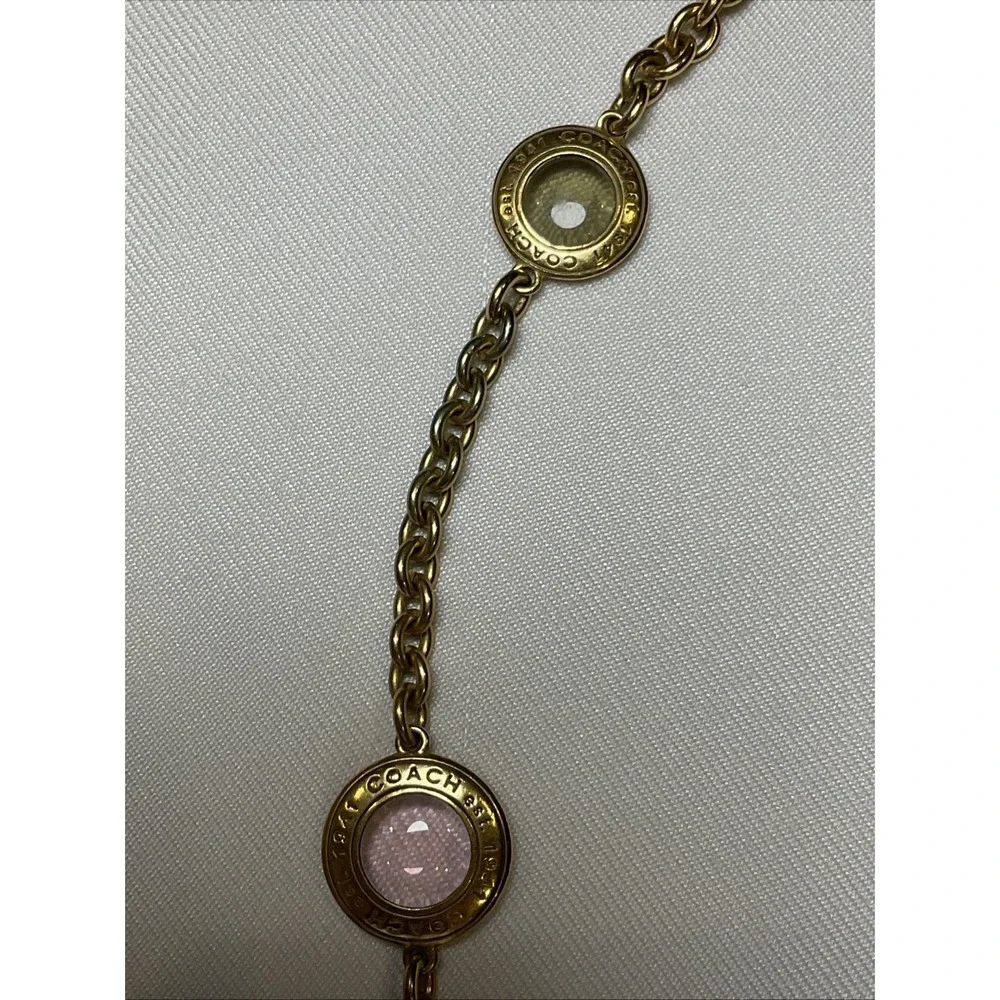 Coach Medallion Statement Necklace Glass Multicolor Cabochons Gold Tone Coin